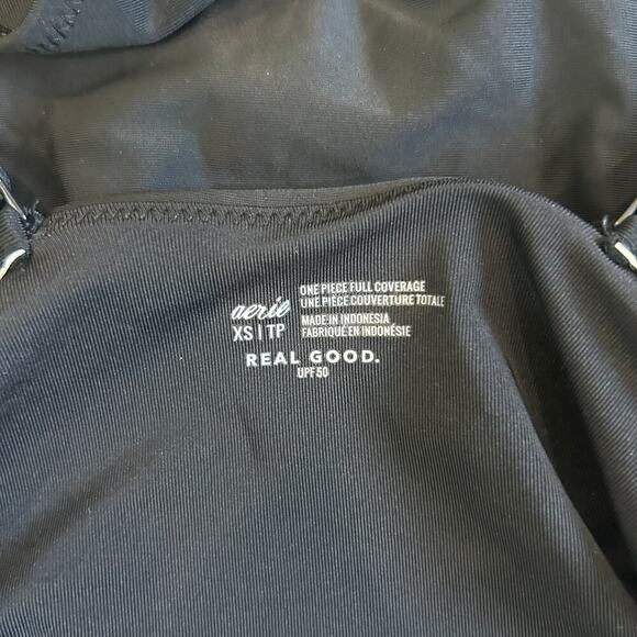 Aerie Wrap Full Coverage One Piece Swimsuit Black Swim Beach Surf Paddle Size XS - Picture 5 of 5